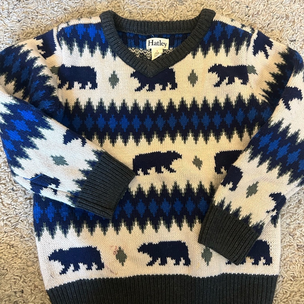 Hatley V-Neck Sweater with Bear Motif